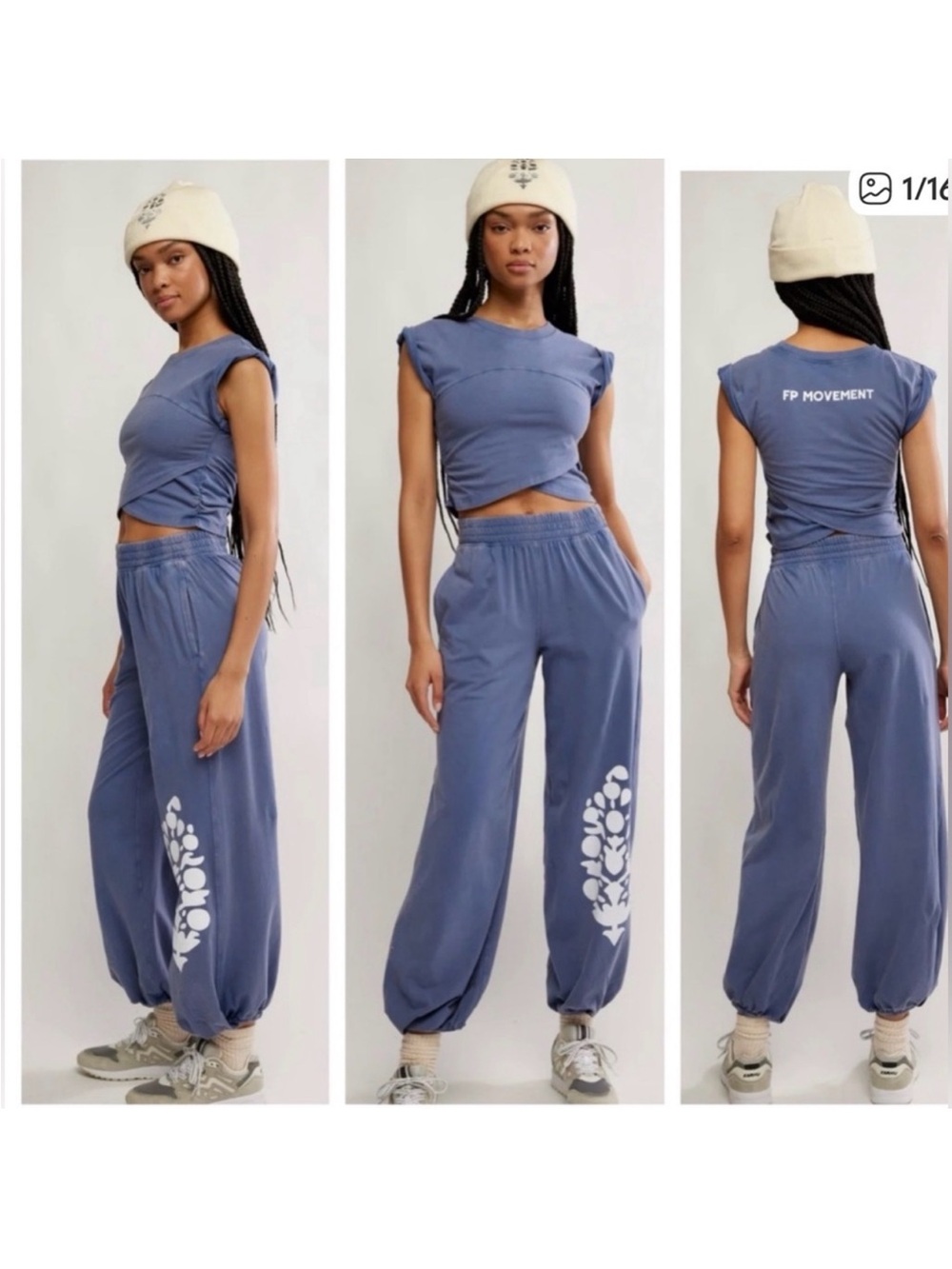 FP MOVEMENT SET Hot Shot Logo Crossover Top & Joggers Indigo Blue Sz S NWT